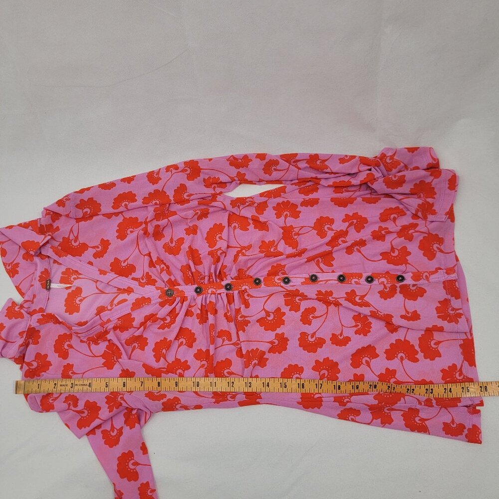 FREE PEOPLE Womens Shirt Sz L Lucky Shirtee Sheer Mesh PINK Floral Button Up - Picture 12 of 13